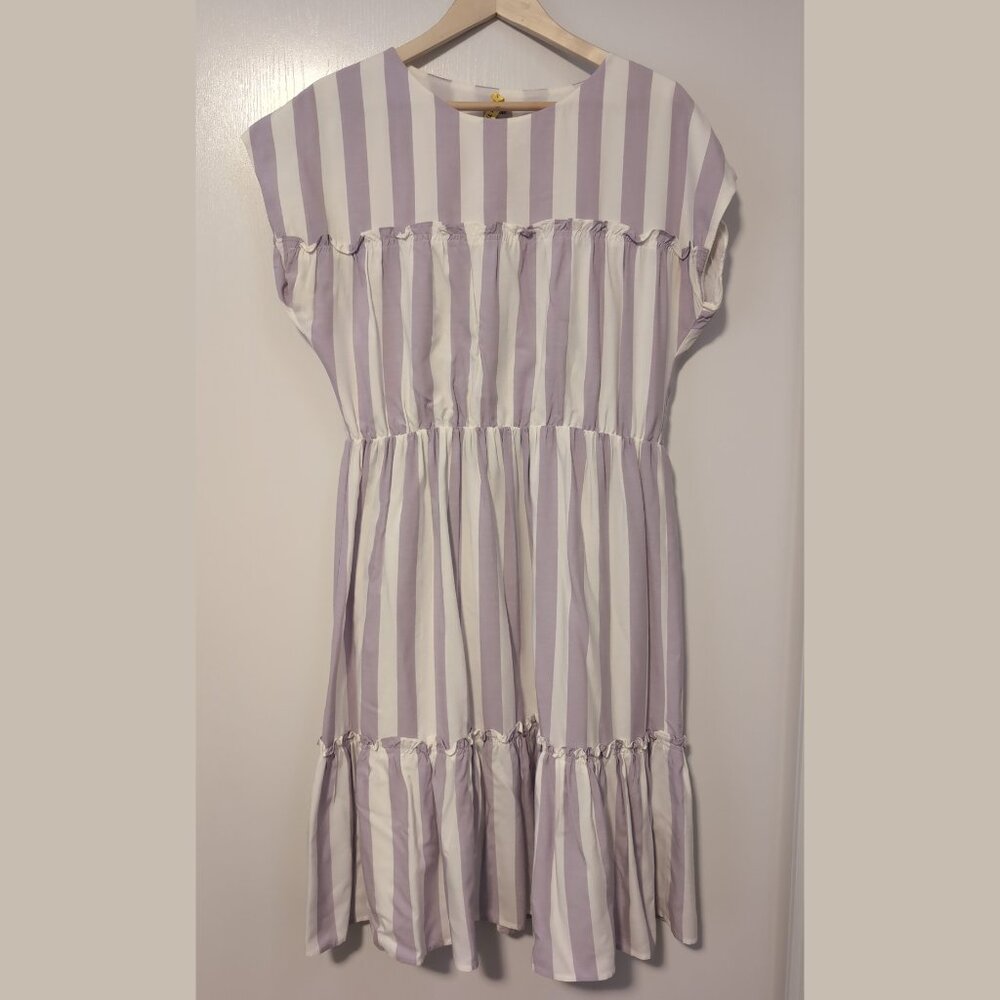 Cremieux Lavender and Ivory Christy Stripe Midi Dress